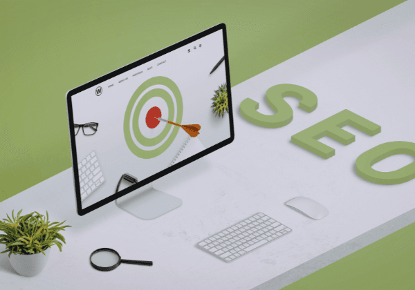 seo work with a laptop and bullseye